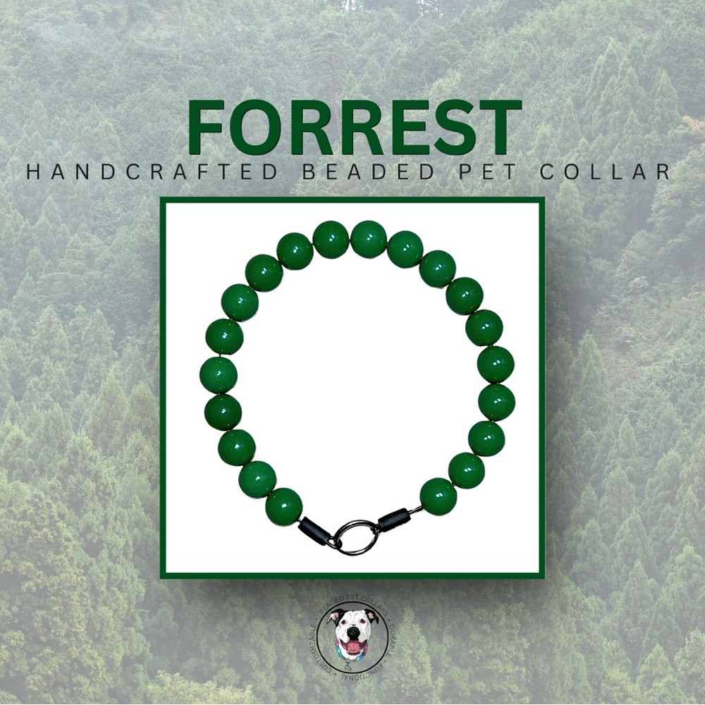 Handcrafted Beaded Dog Collar - Forrest - Green Acrylic Beads